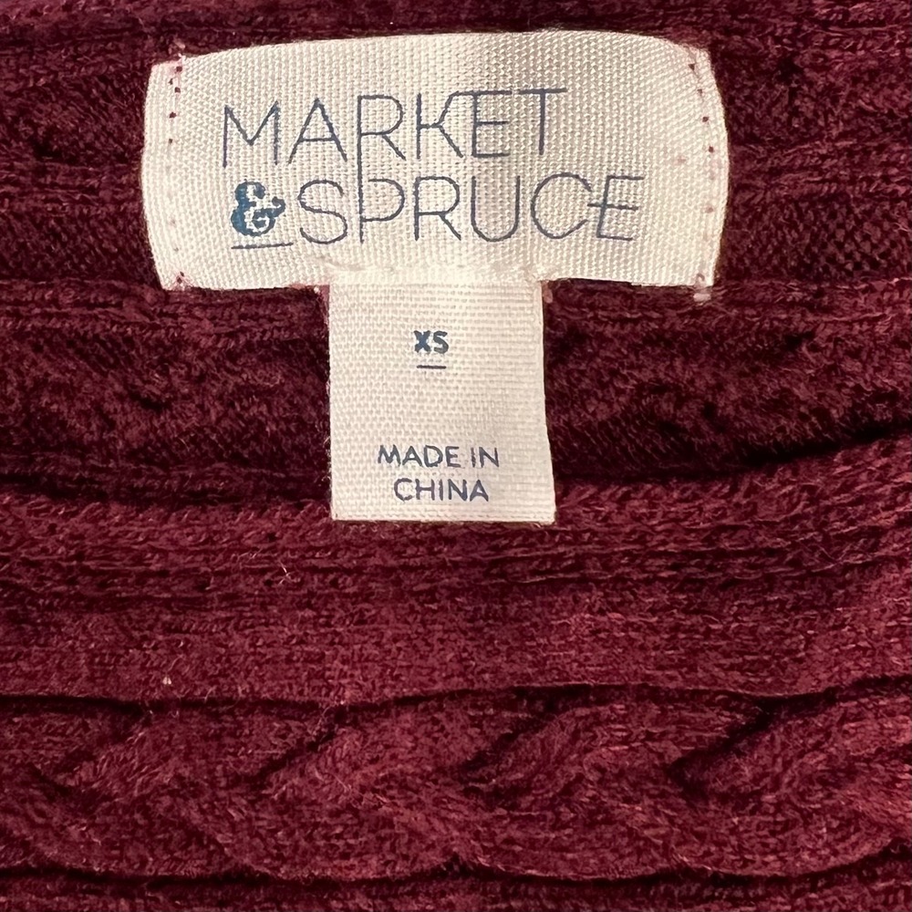 Market & Spruce Sweater Womens XS Burgundy Cable Knit Cashmere Silk Blend - Picture 6 of 9